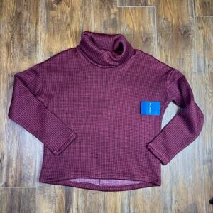 Columbia Womens MEDIUM Chillin Fleece pullover red checkered turtleneck sweater